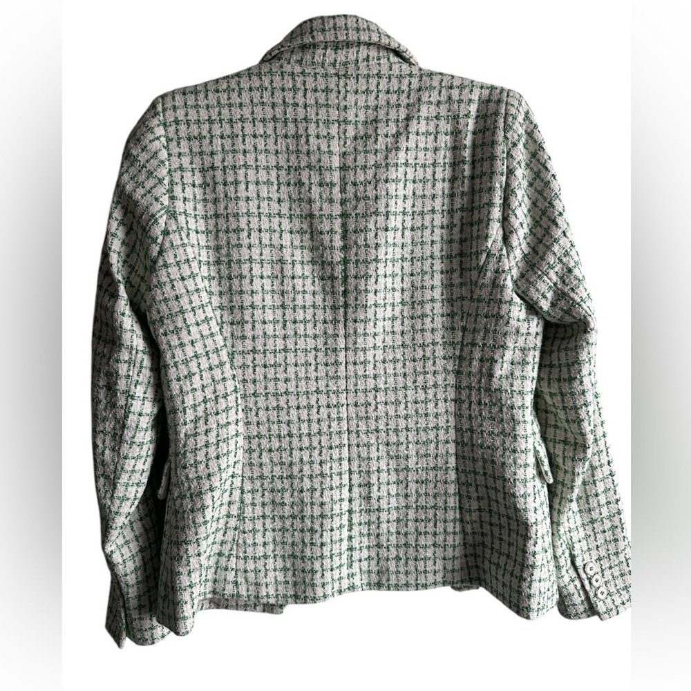 Rachel Zoe Green Tweed Plaid Double Breasted Blazer Size S - Picture 2 of 9